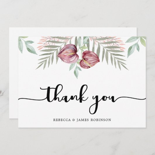 Waterverf Anthurium Floral Dank u kaart (Voorkant / Achterkant)