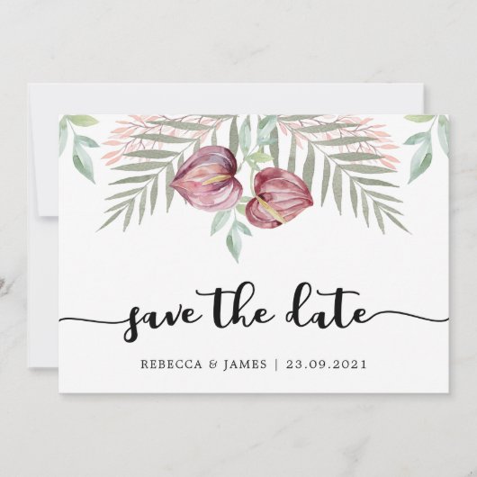 Waterverf Anthurium Floral Save the Date Kaart (Voorkant)