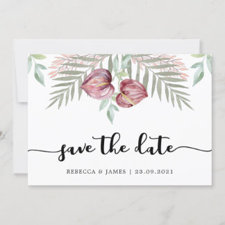 Waterverf Anthurium Floral Save the Date Kaart