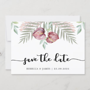 Waterverf Anthurium Floral sla de datumkaart op Save The Date