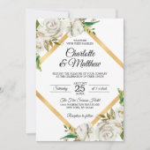 Waterverf Antiek Wit Goud Bloemen Bruiloft Kaart (Voorkant)