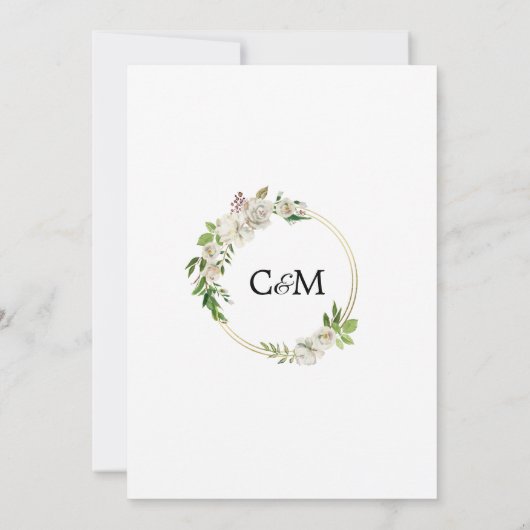 Waterverf Antiek Wit Goud Bloemen Bruiloft Kaart (Achterkant)