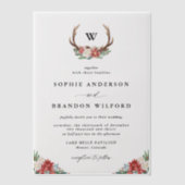 Waterverf Antler Krans Monogram Vakantie Trouwen Vellum Uitnodigingen (Voorkant)