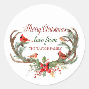 Waterverf Antler rendier kardinaal kerst Ronde Sticker