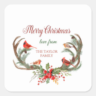 Waterverf Antler rendier kardinaal kerst Vierkante Sticker