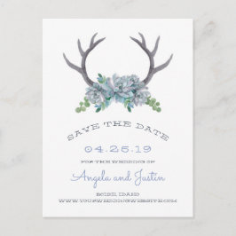 Waterverf Antlers en Echeveria Country Wedding Aankondigingskaart
