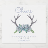 Waterverf Antlers en Echeveria Country Wedding Bier Etiket (Enkel label)