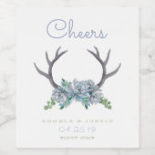 Waterverf Antlers en Echeveria Country Wedding Wijn Etiket (Enkel label)
