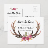Waterverf Antlers Save the Date Land Bruiloft Aankondigingskaart (Voorkant / Achterkant)