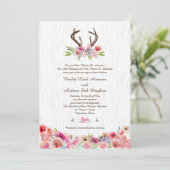 Waterverf Antlers Wildbloemen Faux Bois Wedding Kaart (Staand voorkant)