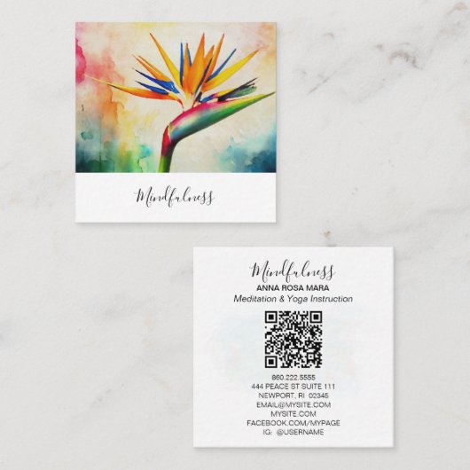 *~* Waterverf AP10 Flower Bird of Paradise QR 21 Vierkante Visitekaartje (Voorkant / Achterkant)