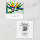 *~* Waterverf AP10 Flower Bird of Paradise QR 23 Vierkante Visitekaartje (Voorkant / Achterkant)