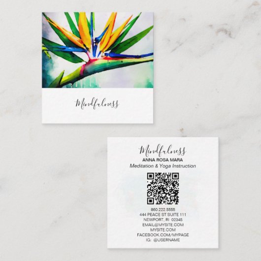 *~* Waterverf AP10 Flower Bird of Paradise QR 23 Vierkante Visitekaartje (Voorkant / Achterkant)