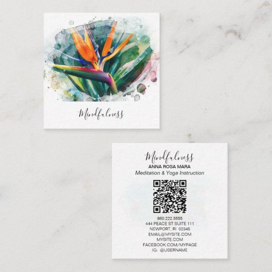 *~* Waterverf AP10 Flower Bird of Paradise QR 2 Vierkante Visitekaartje (Voorkant / Achterkant)