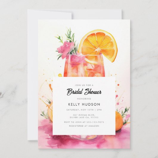 Waterverf Aperol Spritz Bridal Shower Kaart (Voorkant)