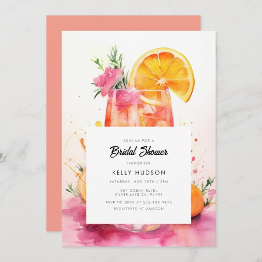 Waterverf Aperol Spritz Bridal Shower Kaart (Voorkant / Achterkant)