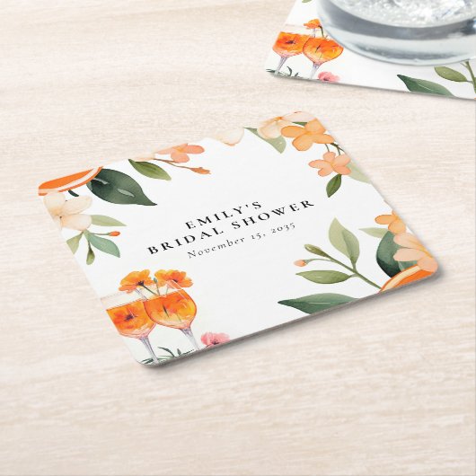 Waterverf Aperol Spritz Bruidsfeest Kartonnen Onderzetters (Schuin)