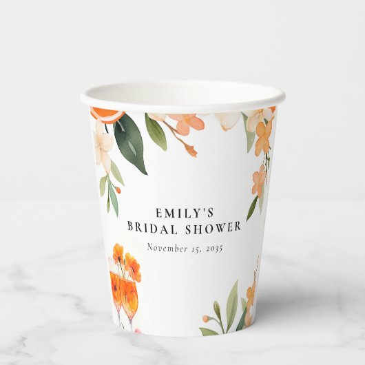 Waterverf Aperol Spritz Bruidsfeest Papieren Bekers (Achterkant)