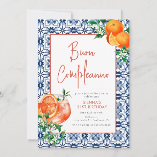 Waterverf Aperol Spritz Italiaans Verjaardag Kaart (Voorkant)