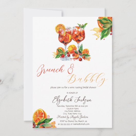 Waterverf Aperol Spritz Sinaasappel Brunch & Bubbl Kaart (Voorkant)