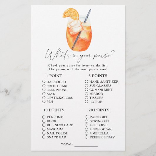 Waterverf aperol spritz Wat zit er in je portemonn (Voorkant)