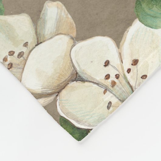 Waterverf appelbloemen:  patroon. fleece deken (Hoek)