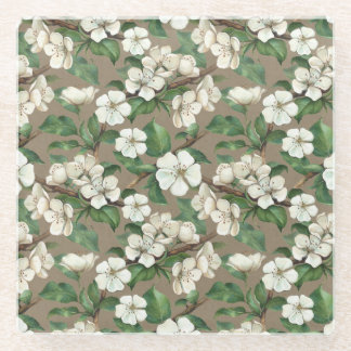Waterverf appelbloemen:  patroon. glazen onderzetter