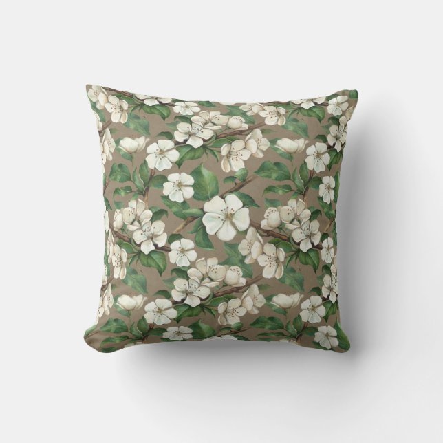 Waterverf appelbloemen:  patroon. kussen (Voorkant)