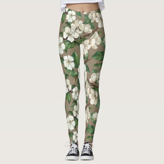 Waterverf appelbloemen:  patroon. leggings (Voorkant)