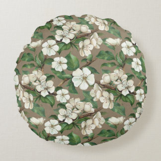 Waterverf appelbloemen:  patroon. rond kussen