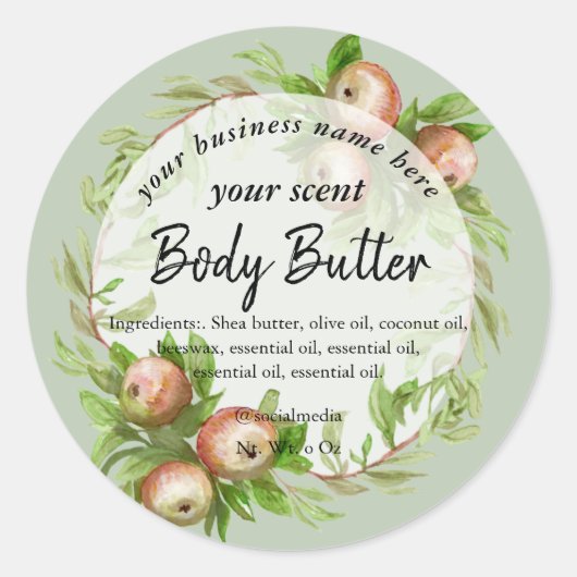 Waterverf appelkrans body boter body scrub ronde sticker (Voorkant)