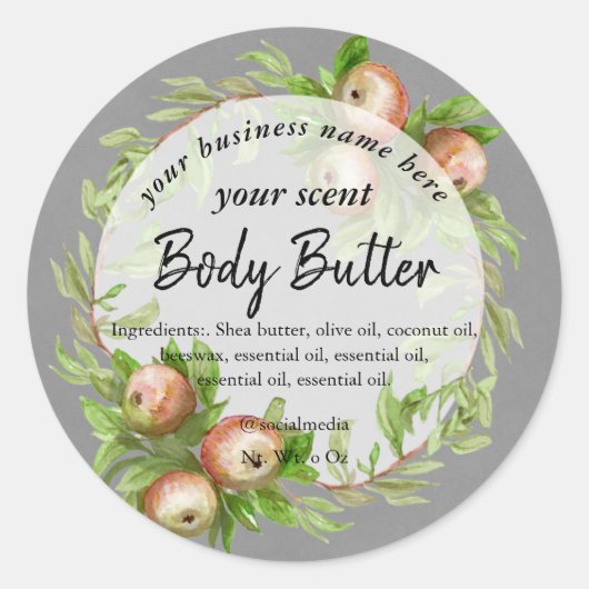 Waterverf appelkrans body boter body scrub ronde sticker (Voorkant)