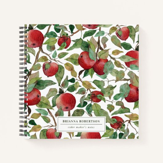 Waterverf Appelpatroon |  Monogram Cider Maker's Notitieboek (Voorkant)