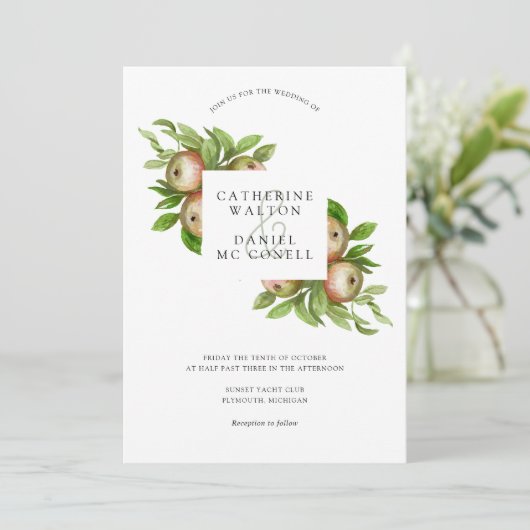 Waterverf appels bruiloft kaart (Staand voorkant)