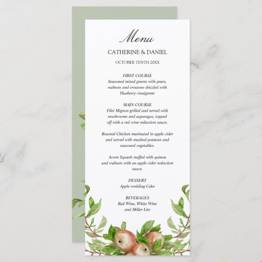 waterverf appels bruiloft menu (Voorkant / Achterkant)