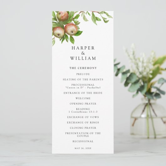 Waterverf appels bruiloft programma (Staand voorkant)