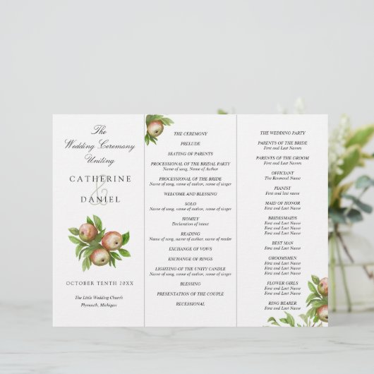 waterverf appels drievoudig trouwprogramma (Staand voorkant)