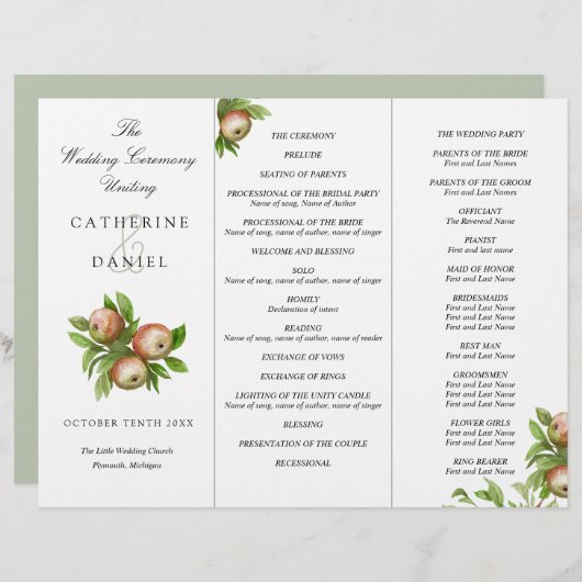 waterverf appels drievoudig trouwprogramma (Voorkant / Achterkant)