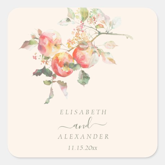 Waterverf Appels Elegant Fall Wedding Vierkante Sticker (Voorkant)