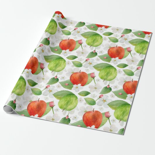 Waterverf appels. Groene en rode vruchten. tuin Cadeaupapier (Uitgerold)