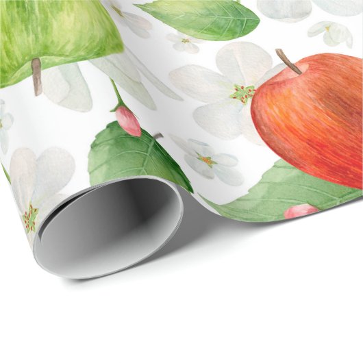 Waterverf appels. Groene en rode vruchten. tuin Cadeaupapier (Rol Hoek)