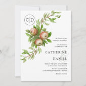 Waterverf appels met monogram bruiloft kaart (Voorkant)