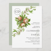 Waterverf appels met monogram bruiloft kaart (Voorkant / Achterkant)