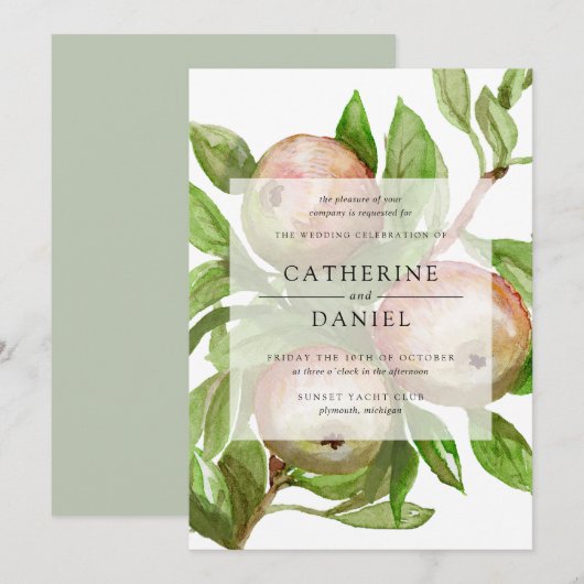 Waterverf appeltak bruiloft kaart (Voorkant / Achterkant)