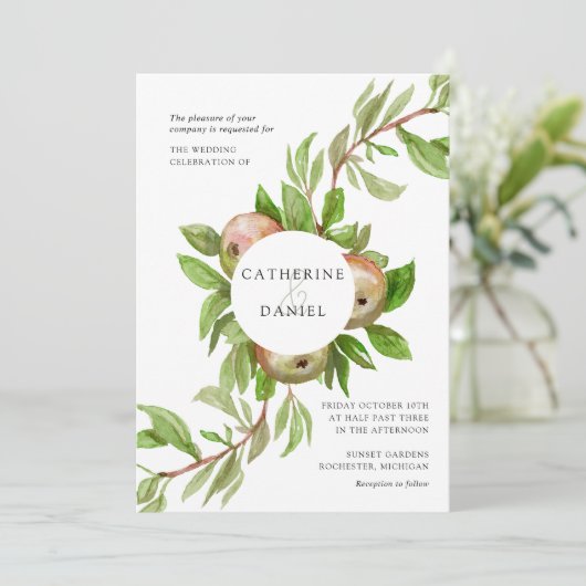 Waterverf appeltak bruiloft kaart (Staand voorkant)