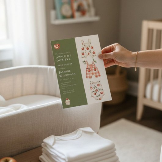 Waterverf Apple Baby shower Groene en Rode Outfit Kaart