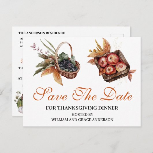 Waterverf Apple Berriy Thanksgiving Save the Date Briefkaart (Voorkant / Achterkant)