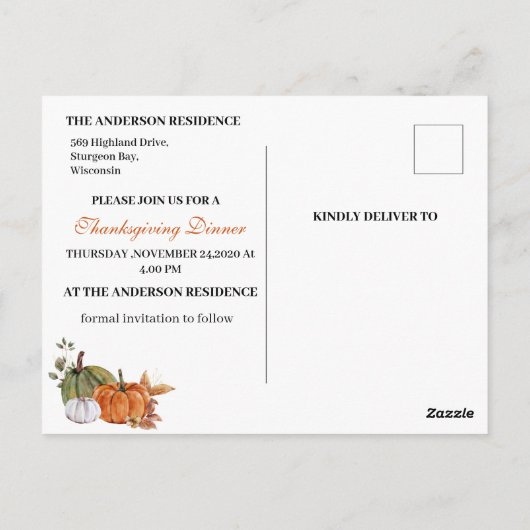 Waterverf Apple Berriy Thanksgiving Save the Date Briefkaart (Achterkant)
