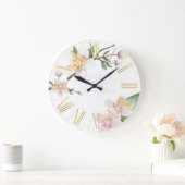 Waterverf Apple Blossom en Gold Roman Numerals Grote Klok (Huis)