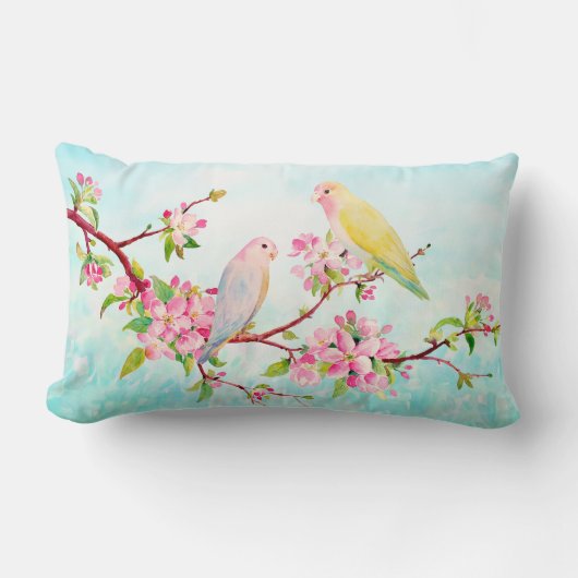 Waterverf Apple Blossom en Tortelduifjes Cushion Kussen (Voorkant)